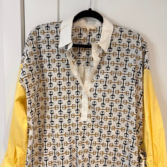 Maje Rocsi Horsebit Printed Long Sleeves Button Up Mini Shirt Dress Size XS - Picture 4 of 10